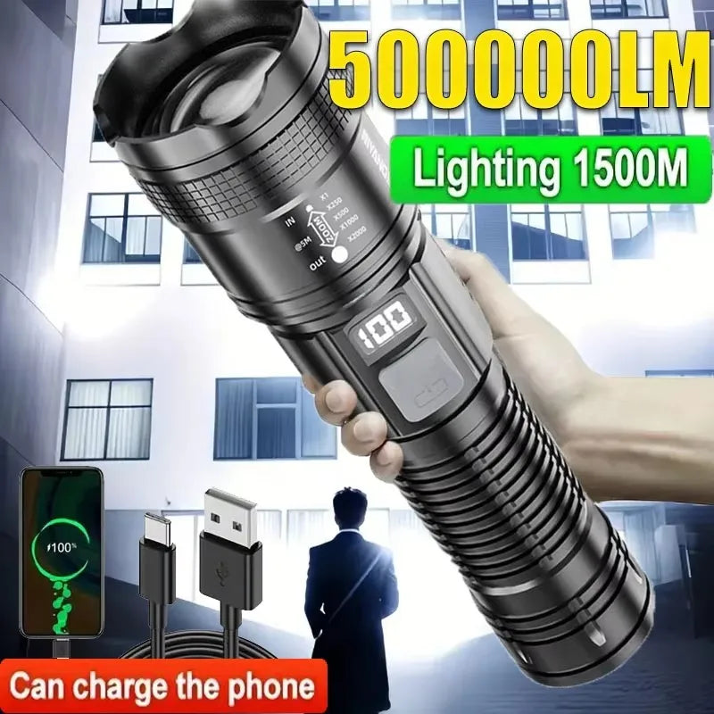 USB-C Rechargeable LED Flashlight – 1500M High Power Torch