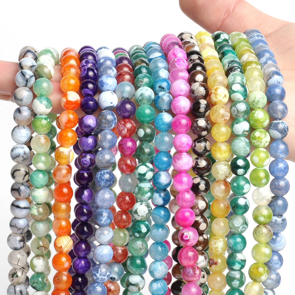 Sky Blue Fire Agate Beads 6/8/10mm – DIY Jewelry Strand