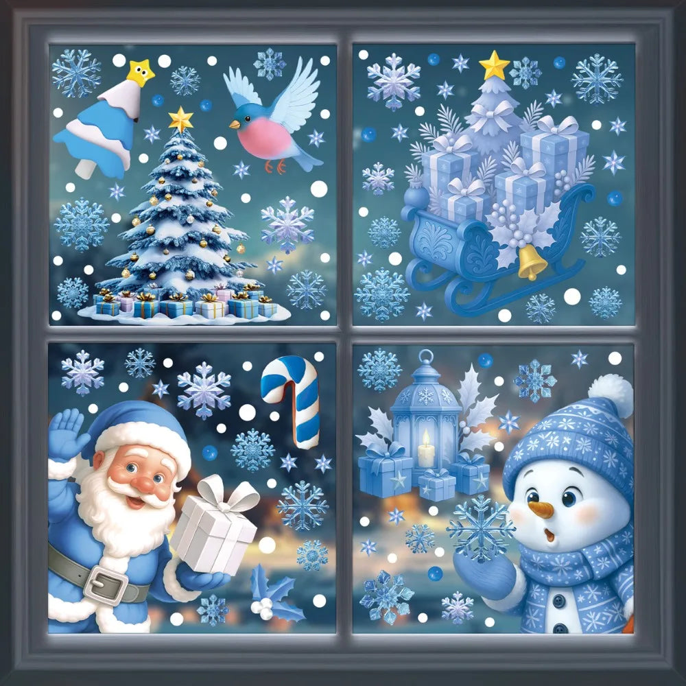 PVC Christmas Window Stickers – Santa, Snowman & Snowflake
