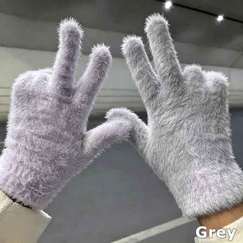 Women's Plush Faux Mink Winter Gloves – Unisex Outdoor Warmth