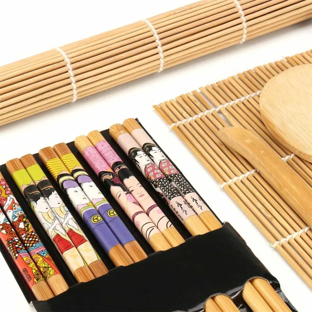 Wooden Sushi Making Kit – Rolling Mats, Paddle & Chopsticks