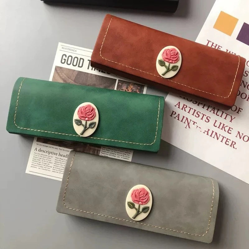 Vintage Rose Pattern Glasses Case – PU Leather Eyewear Box