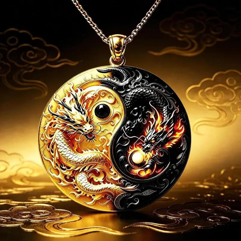 Yin Yang Twin Dragons Pendant Necklace – Gothic Alloy Choker