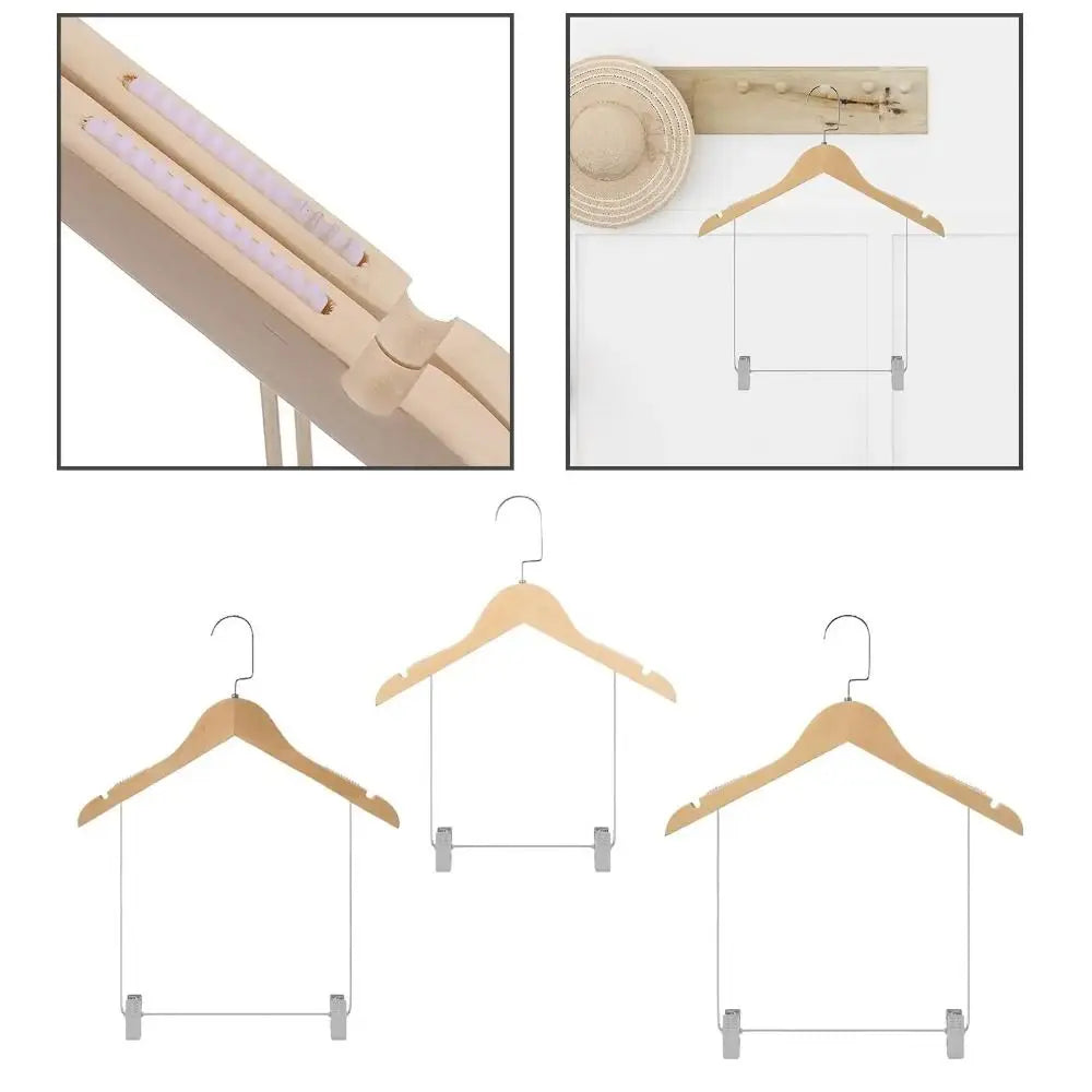 Solid Wood Suit Hangers with Adjustable Metal Clips