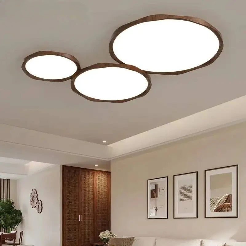 Wood Grain Round LED Ceiling Light – Dimmable Modern Lamp