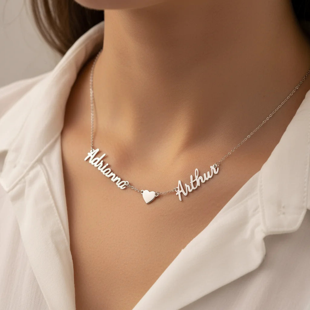 Custom Double Name Heart Necklace | 18K Gold Plated Choker