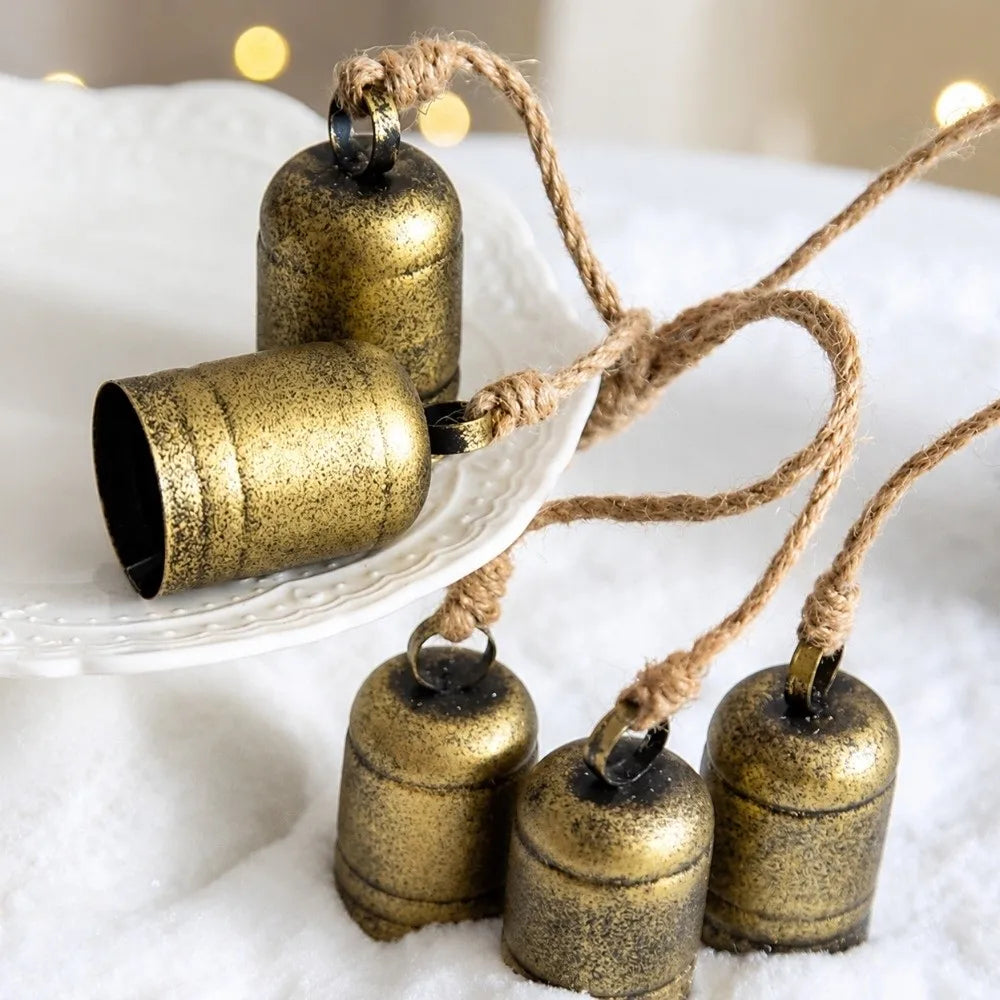 Vintage Iron Christmas Bell Ornament | Rustic Jute Rope Cluster