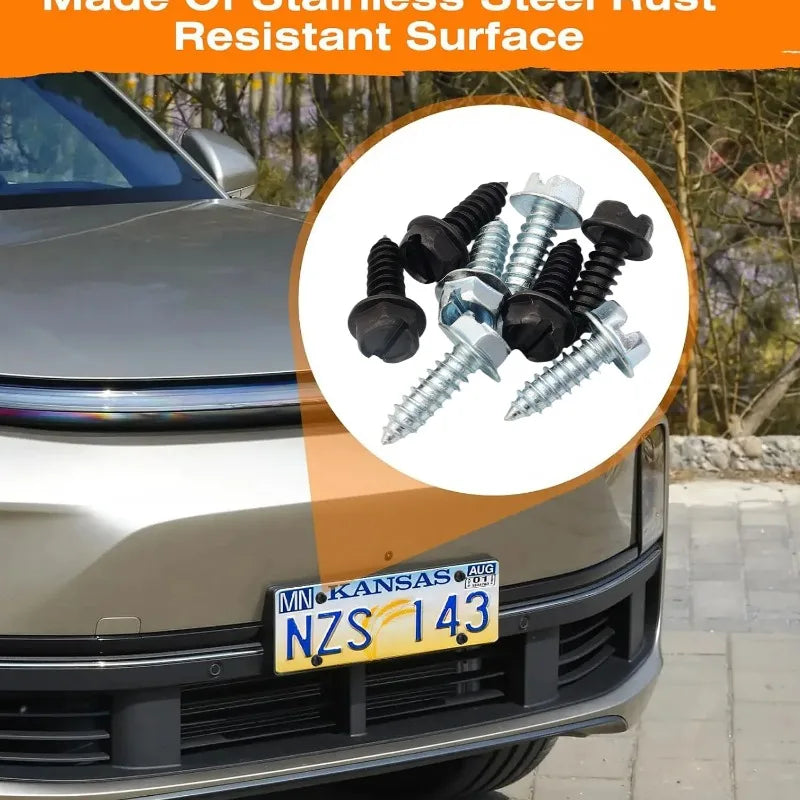 Universal License Plate Screws with Nylon Washers – 4-Pack