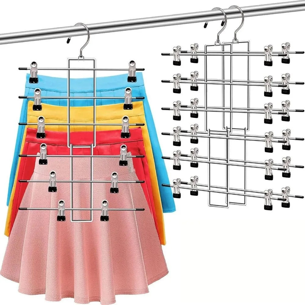 6-Layer Metal Clothes Hanger with Clips – Space-Saving Rack