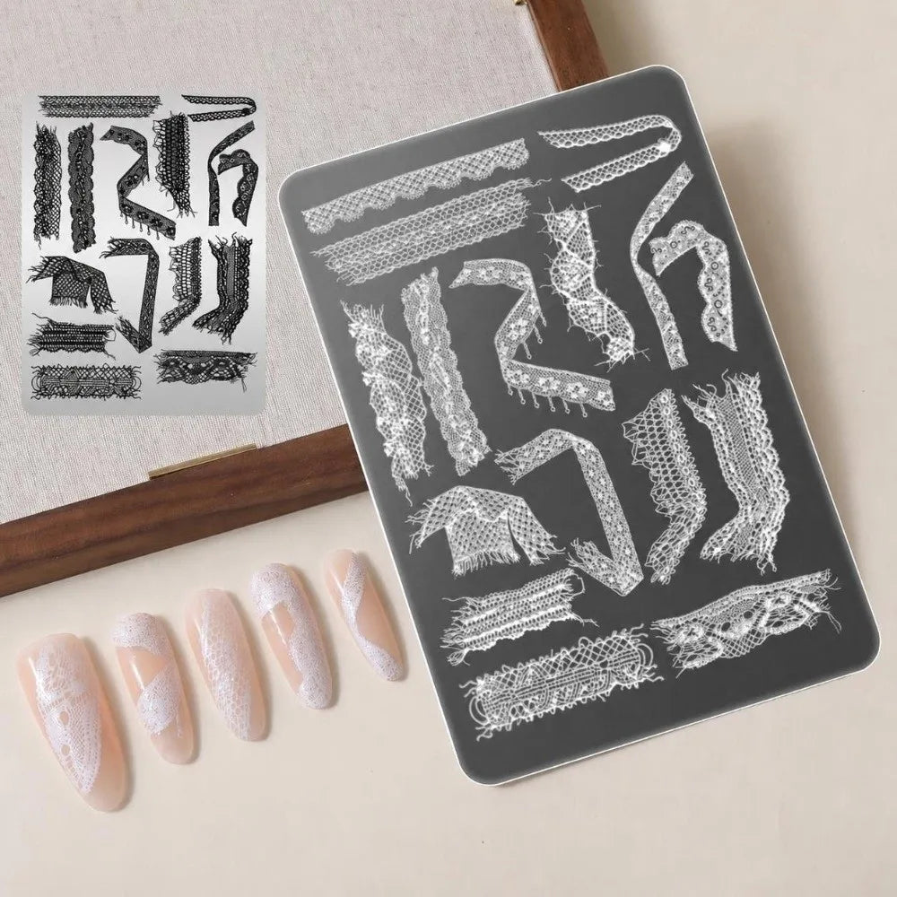 Nail Stamping Plates – Lace Floral & Plaid Manicure Stencils