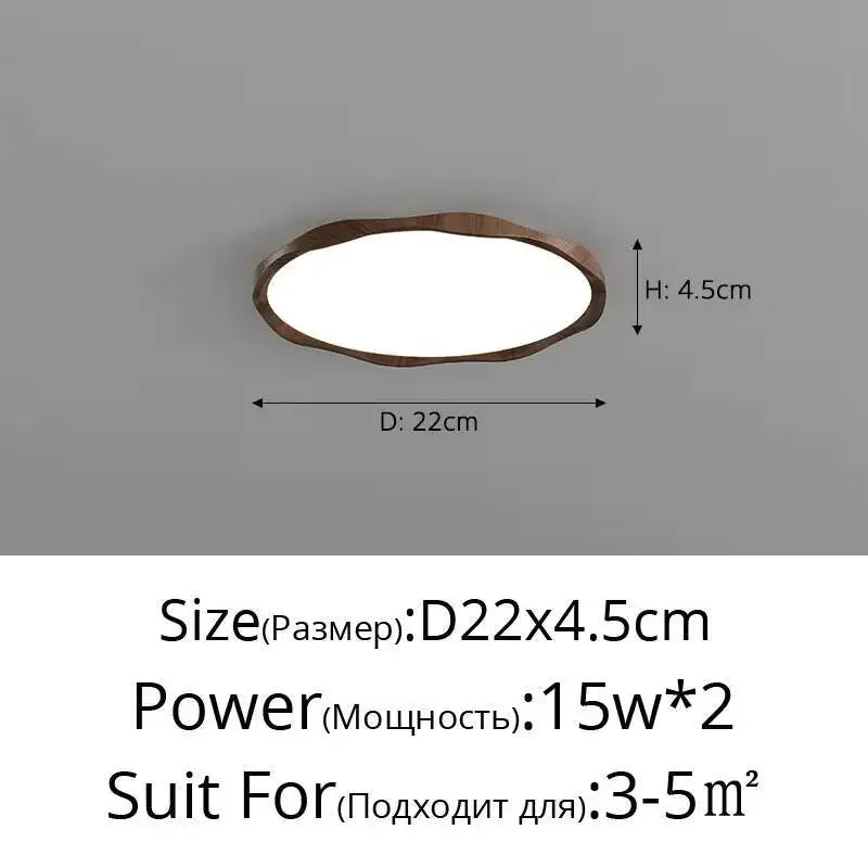 Wood Grain Round LED Ceiling Light – Dimmable Modern Lamp