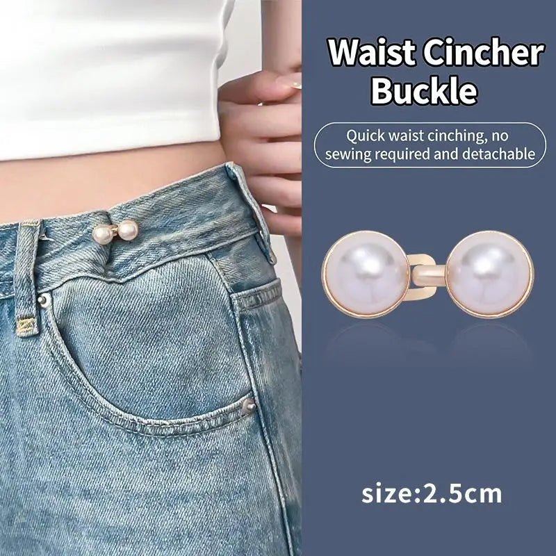 Rhinestone Pearl No-Sew Waist Button Clasp for Jeans & Skirts