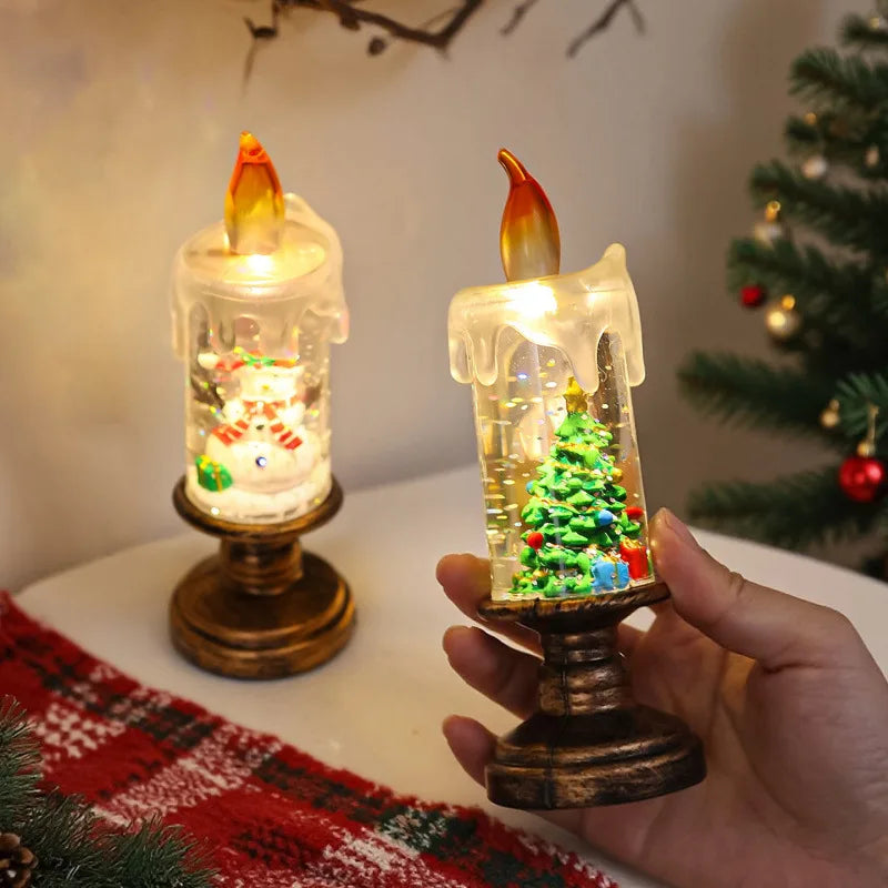 Water-Filled Snow Globe Candle Lamp – Christmas Night Light