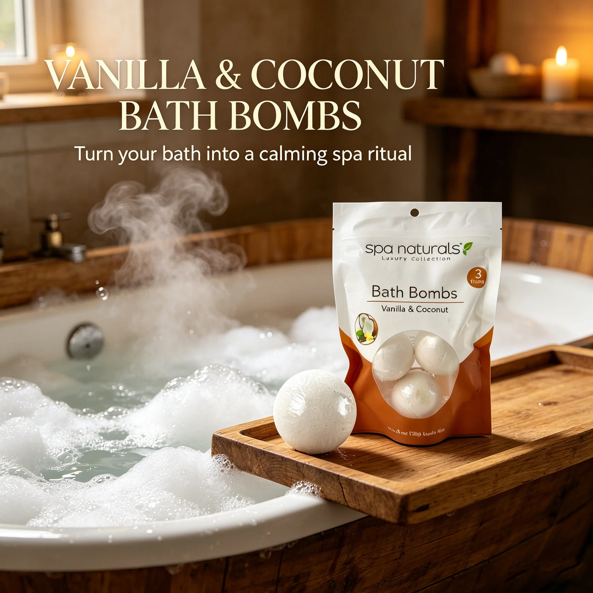 Vanilla & Coconut Bath Fizzies – Luxury Spa Effervescent Bomb