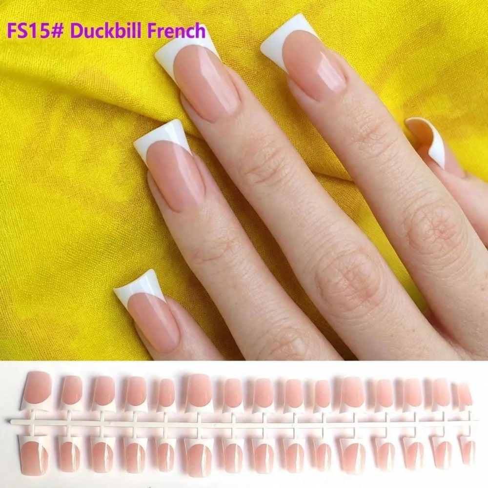 French Duckbill Press-On Nails – White & Pink 30-Piece Set