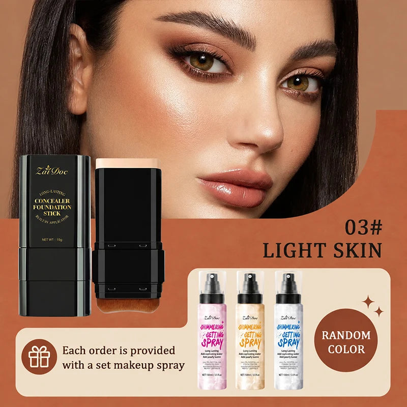 ZaiDoc 2-in-1 Concealer Foundation Stick | 7 Shades + Setting Spray