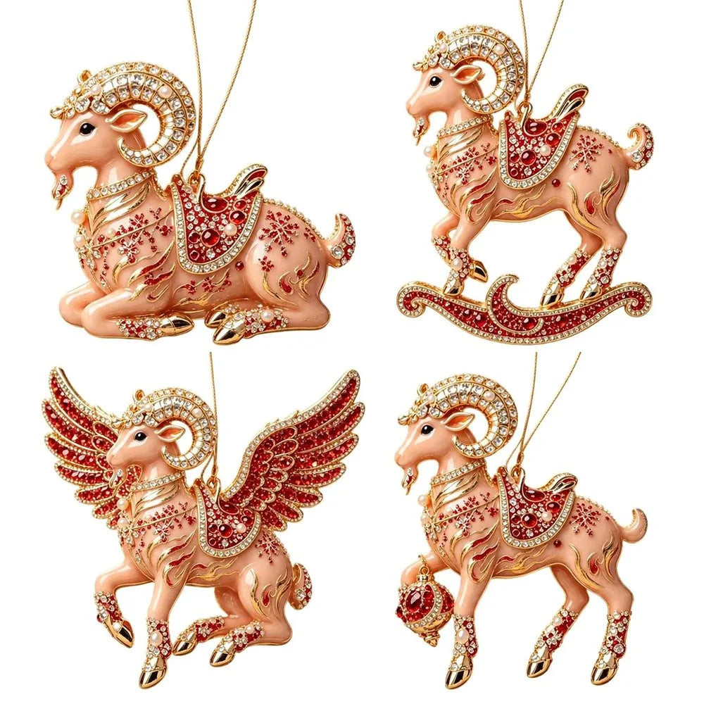 Rhinestone Acrylic Goat Hanging Ornaments – Zodiac Set 4–7 Pcs