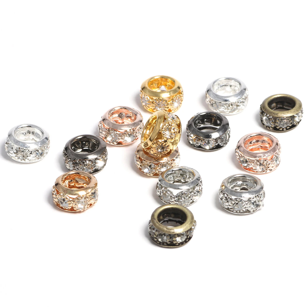 Rhinestone Copper Spacer Beads – Big Hole Rondelle DIY Jewelry