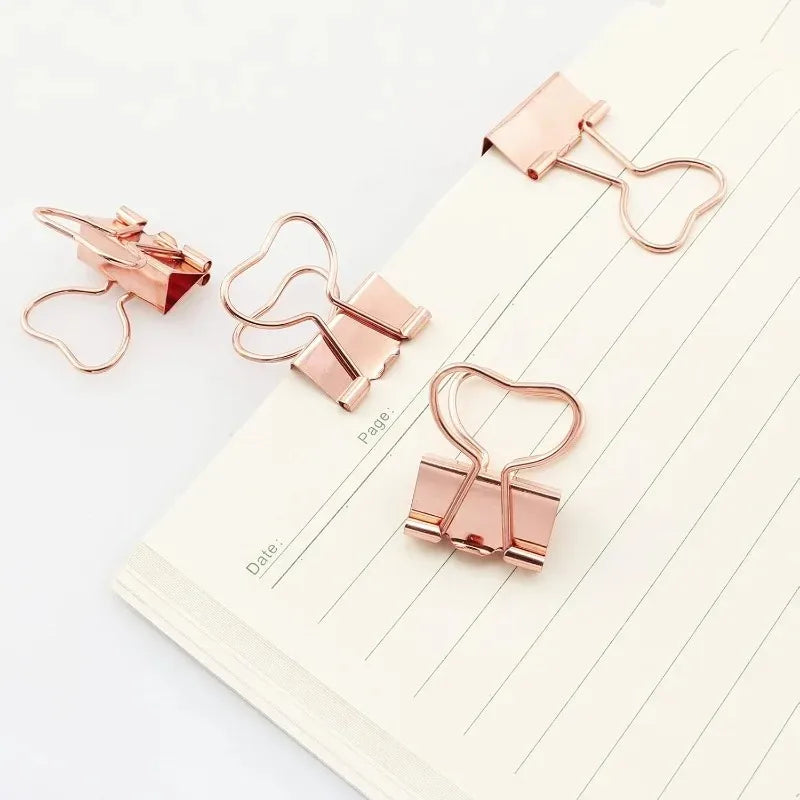 10-Pack Rose Gold Heart Binder Clips – 19mm Cute Metal Paper Clips