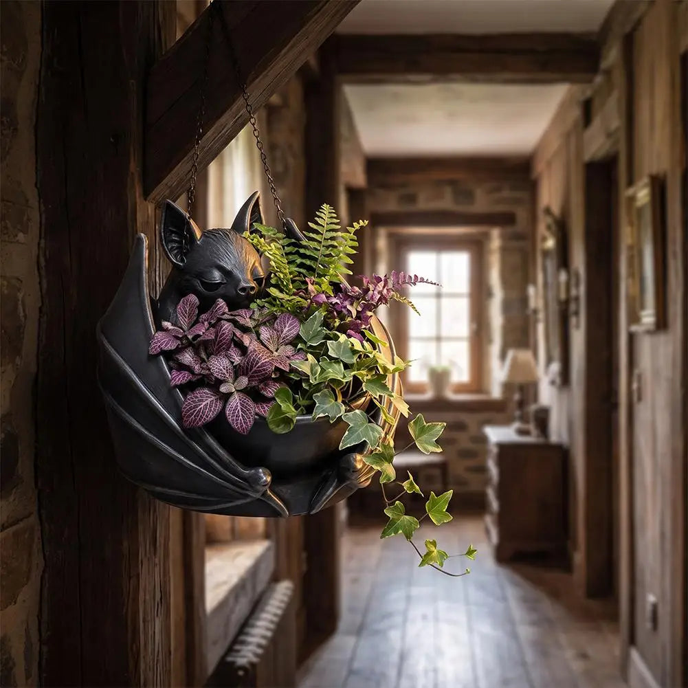 Gothic Bat Hanging Planter Pot for Succulents & Vines