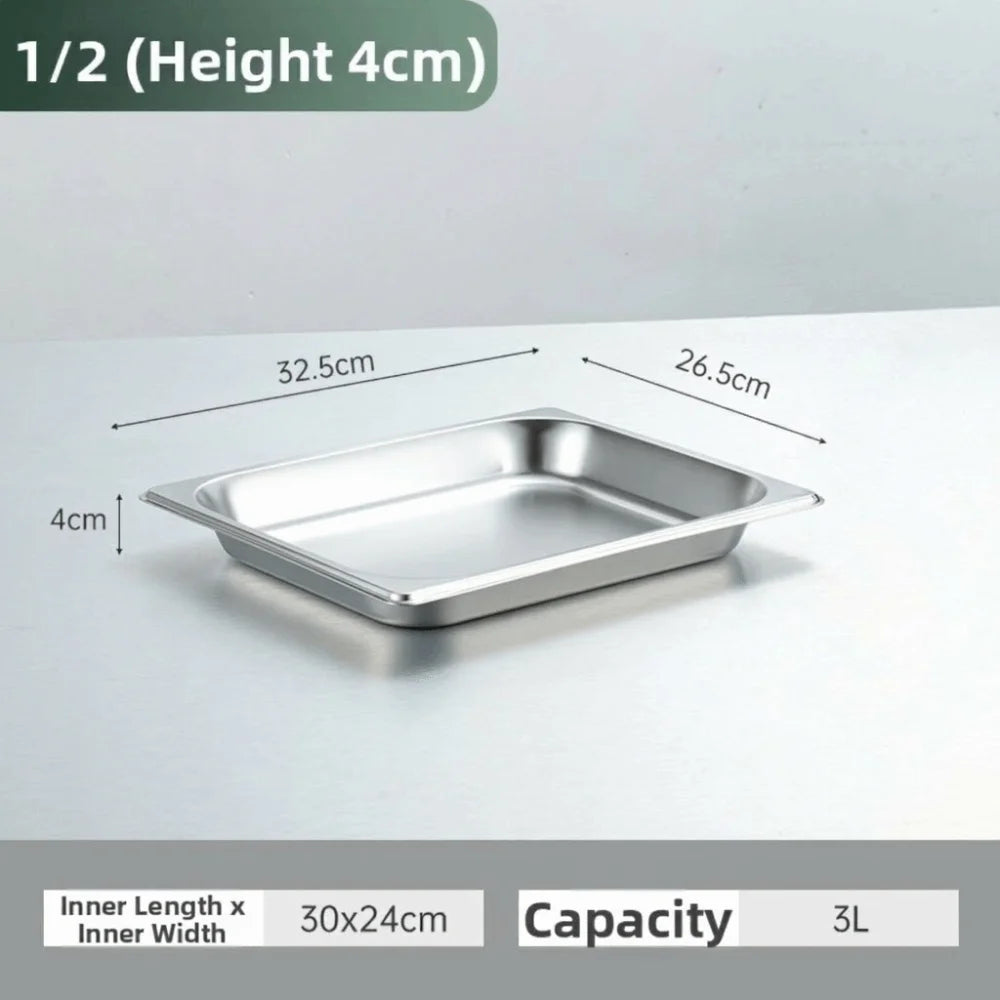 Stainless Steel GN Food Pan with Lid 32.5×26.5cm Tray