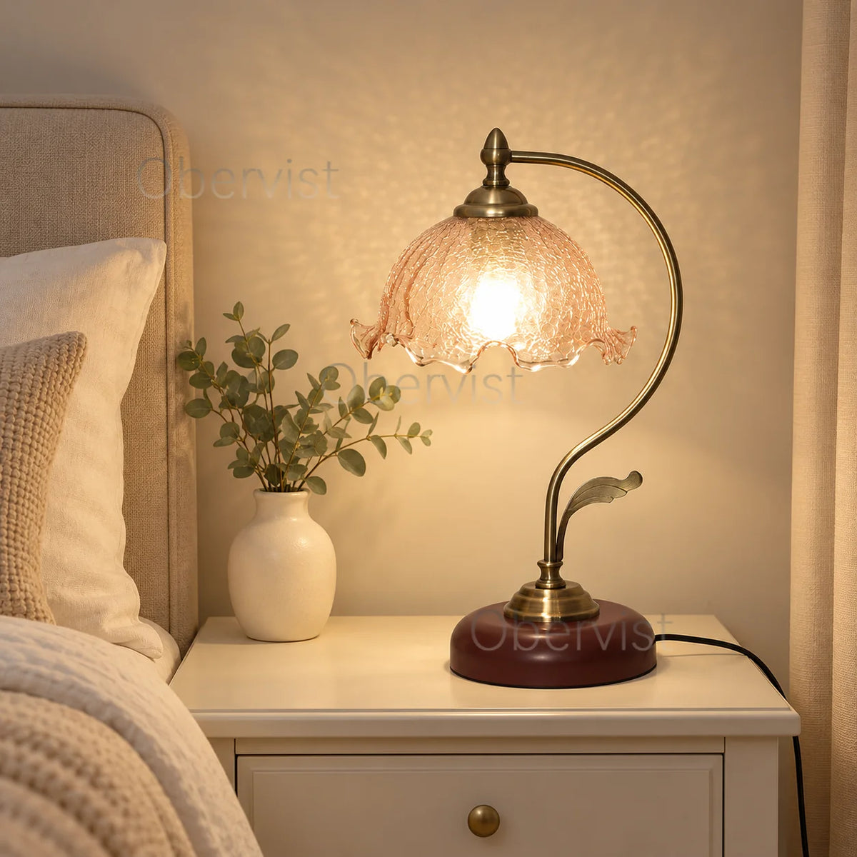 Vintage Crackle Glass Table Lamp | Antique Brass E27 Bedside