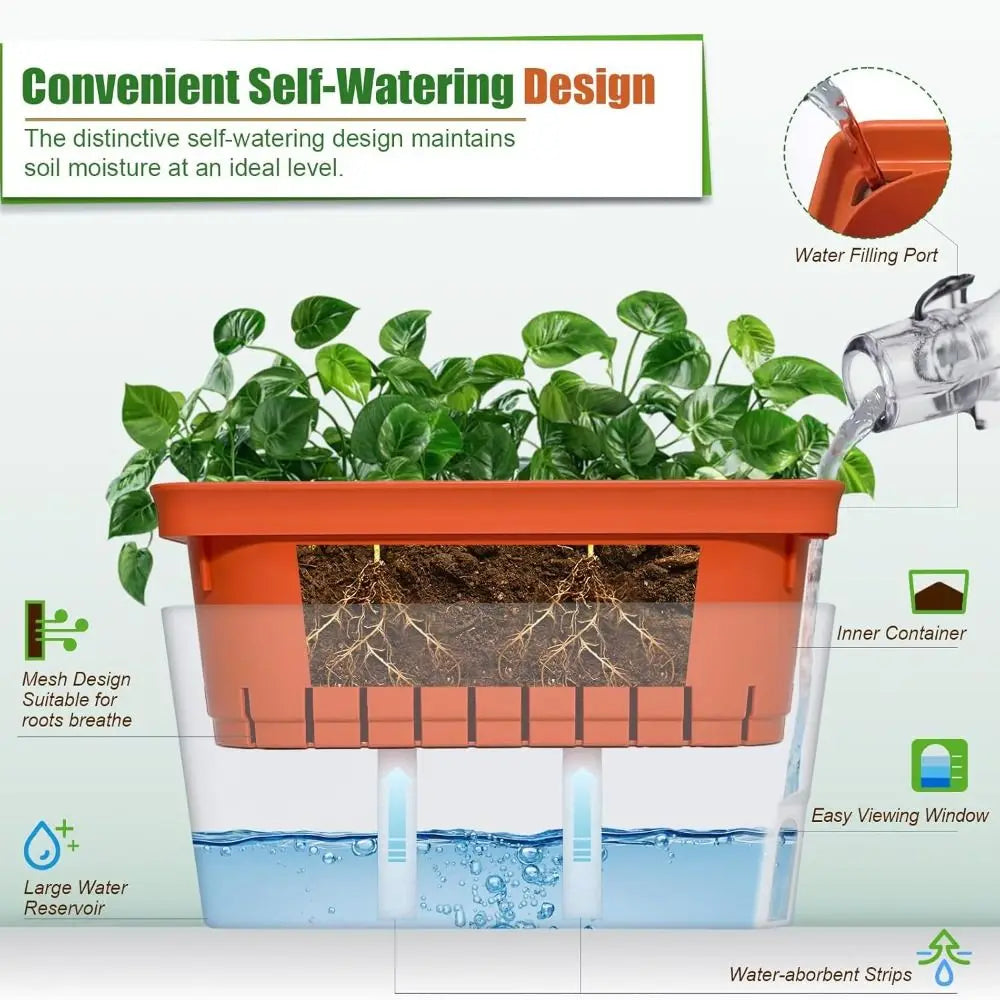 Self-Watering Herb Planter Box – Visible Water Level Window
