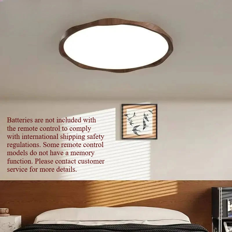Wood Grain Round LED Ceiling Light – Dimmable Modern Lamp