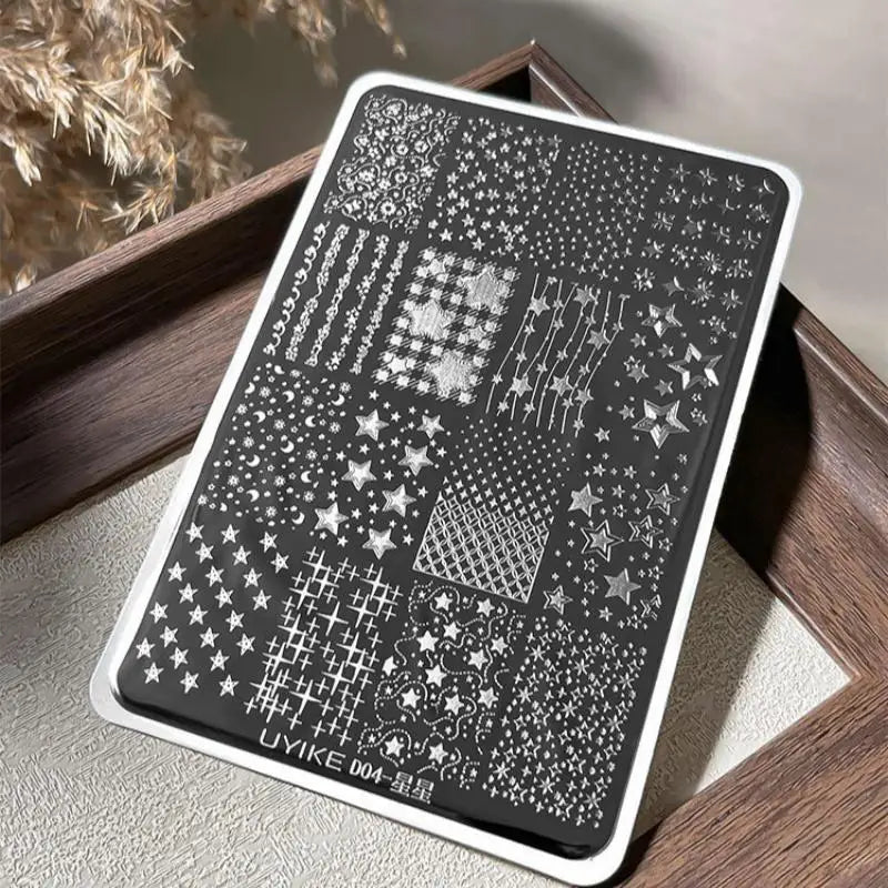 Nail Stamping Plate Moon & Stars – Rectangle Manicure Stencil