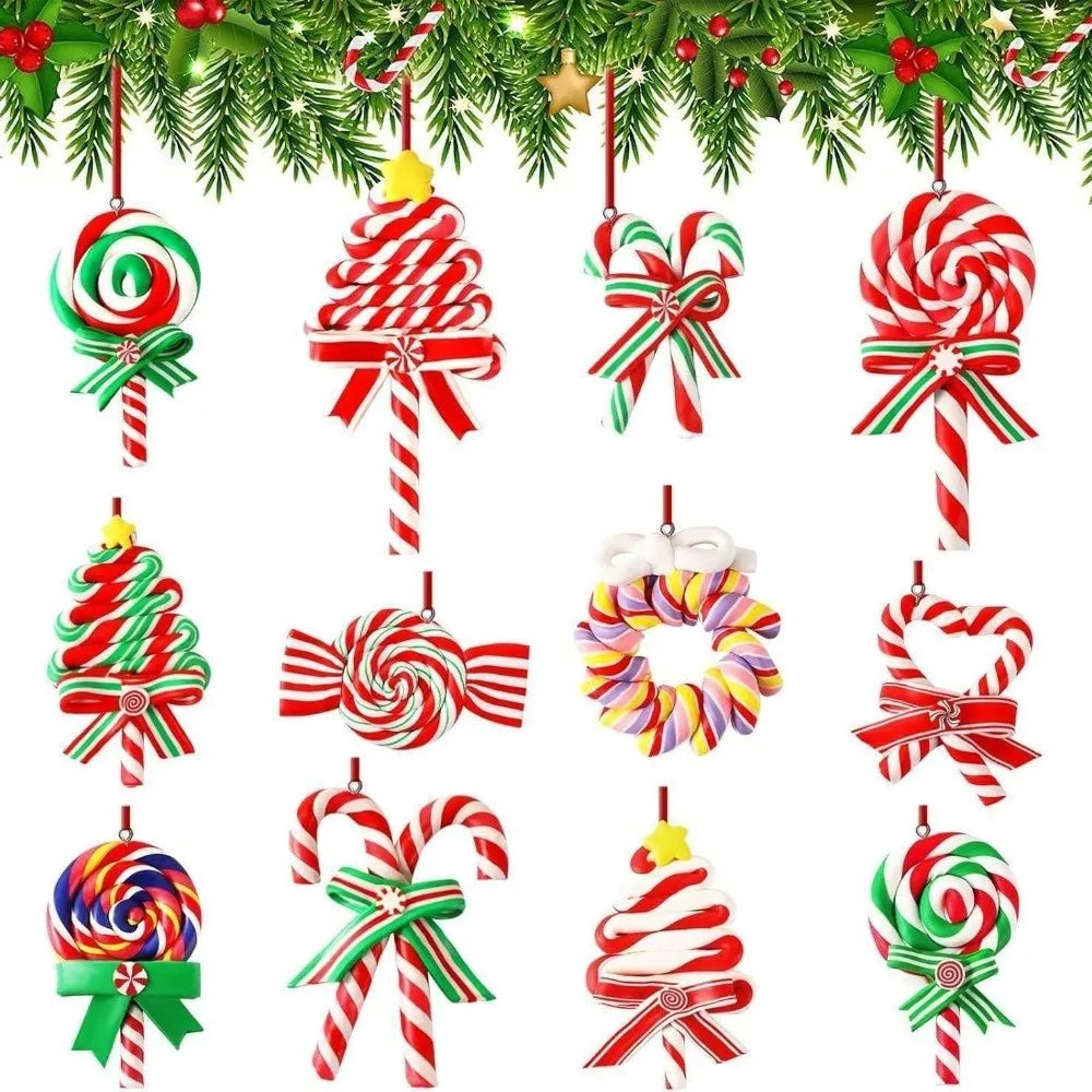 Wooden Christmas Lollipop Ornaments – 12/16 Pc Handmade Set
