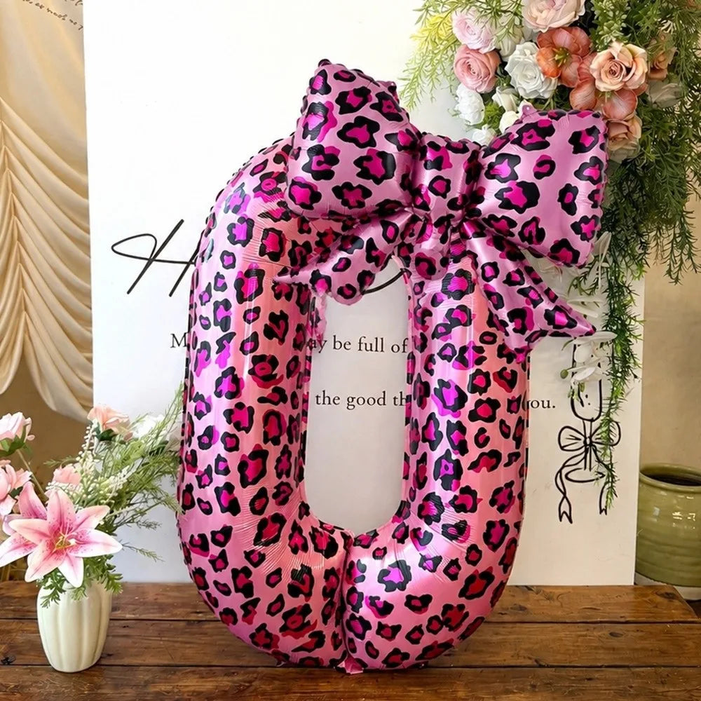 Pink Leopard Foil Number Balloons 0-9 | 40 Inch Party Décor
