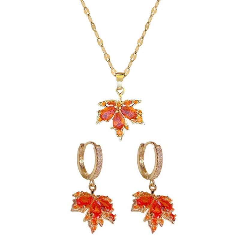 Red Leaf Pendant Necklace for Women – Alloy Chain Jewelry