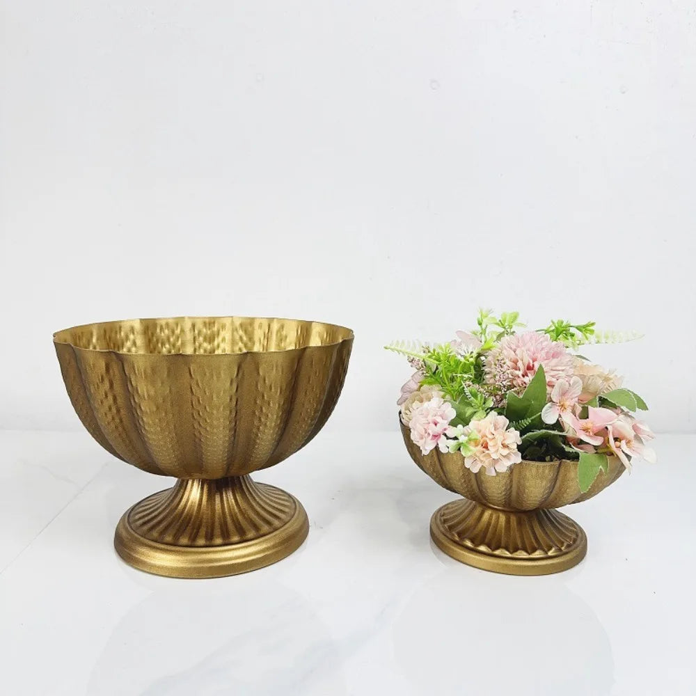 Vintage Gold Iron Flower Pot – Indoor Outdoor Planter Vase
