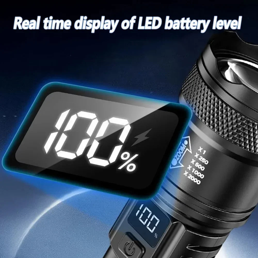 2000LM Tactical LED Flashlight | USB Rechargeable Zoom Torch