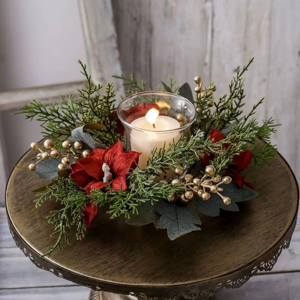 Christmas Candle Ring Wreath 25cm – Artificial Flower Holder