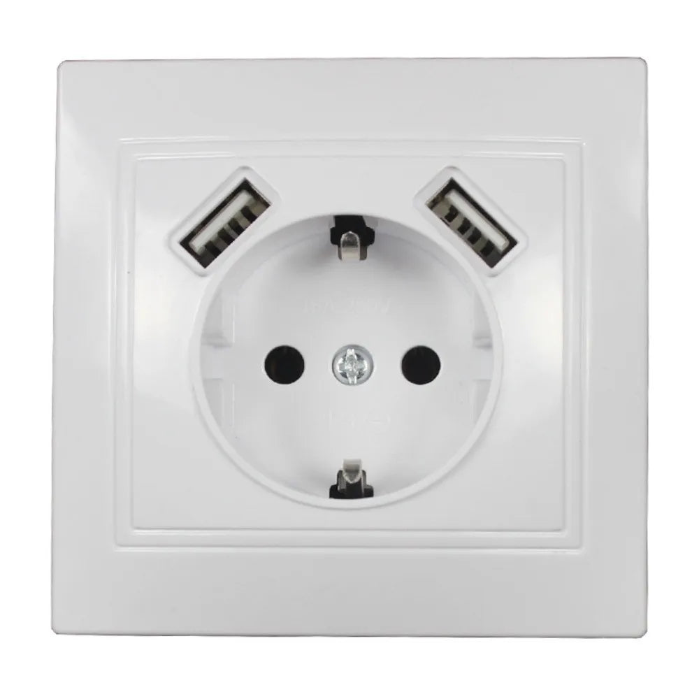 EU Schuko Wall Socket with Dual USB Ports – 5V 2A Charger