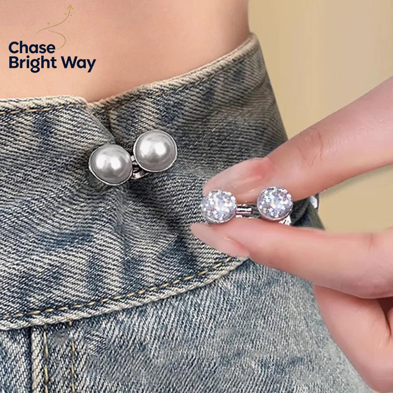 Rhinestone Pearl No-Sew Waist Button Clasp for Jeans & Skirts