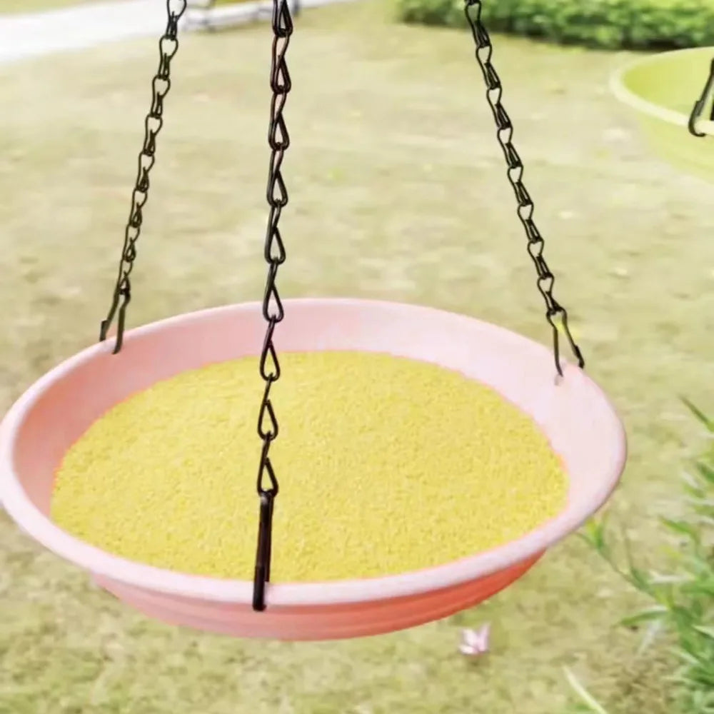 Round Hanging Bird Feeder Birdbath Tray with Chain | Garden