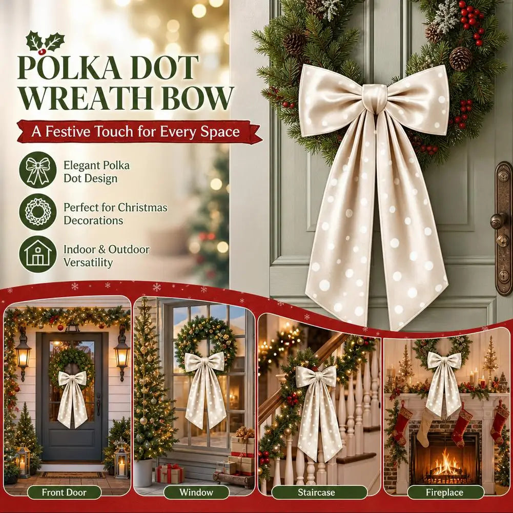 Satin Christmas Wreath Sash | Polka Dot Holiday Ribbon Bow