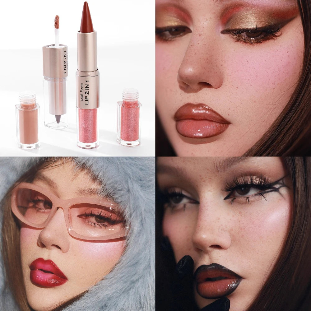 2-in-1 Lip Liner & Crystal Lip Gloss Duo – Matte + Glossy