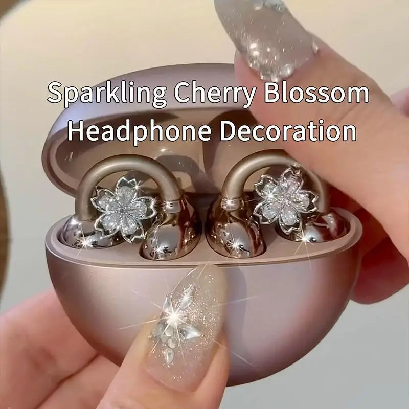Rhinestone Flower Earbud Charm Clip – Rotating Shiny Decor