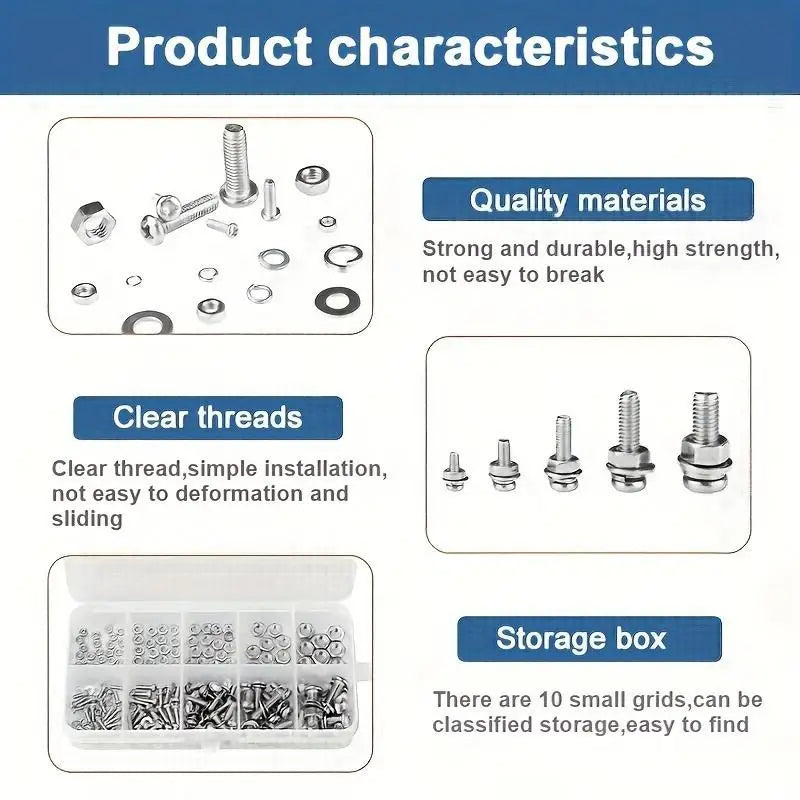 M2–M5 Hex Bolt Nut & Washer Kit – 120 or 380 Pieces