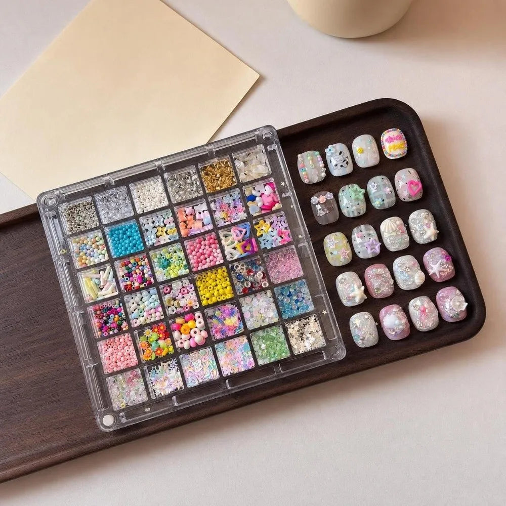 12/36 Grid Nail Art Sequins Kit – 3D Charms & DIY Embellishments