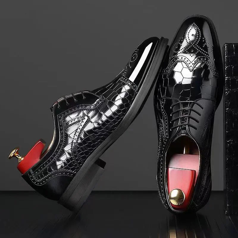 Men's Pointed Toe Brogue Oxford Dress Shoes | Sizes 38–48