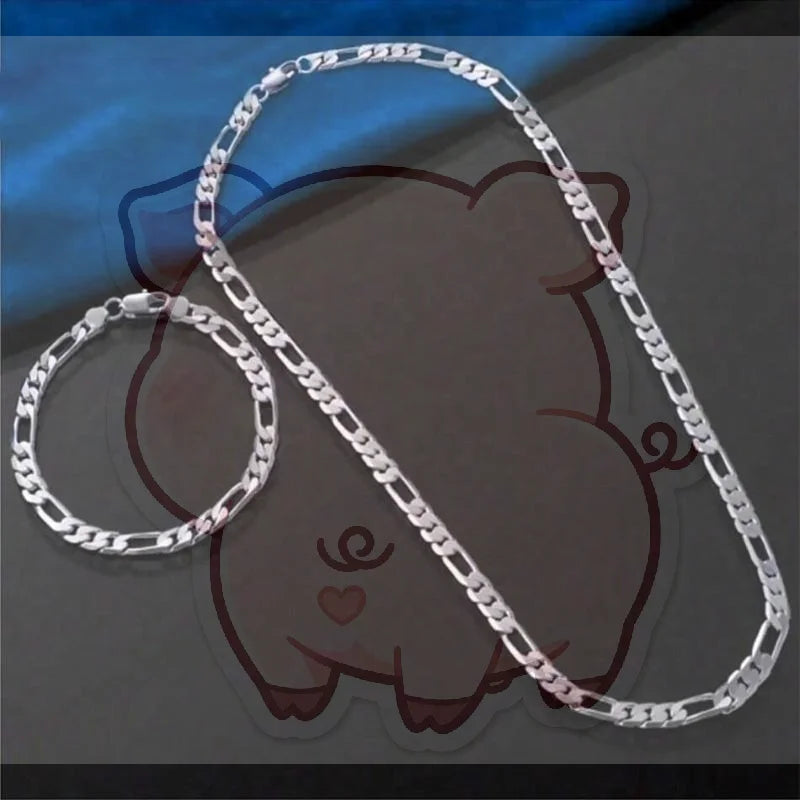 Silver Necklace & Bracelet Set – Unisex Chain Jewelry Gift