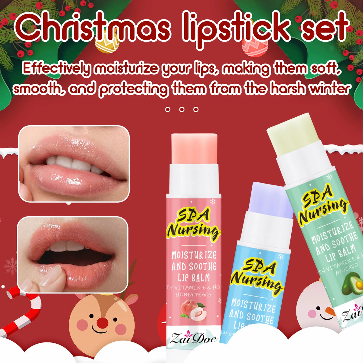 ZaiDoc Christmas Fruity Lip Balm Gift Set – Lip Mask & Hand Cream