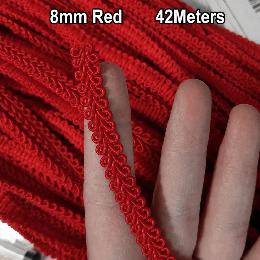42M Herringbone Lace Trim 8mm – Gold Silver Jacquard Ribbon