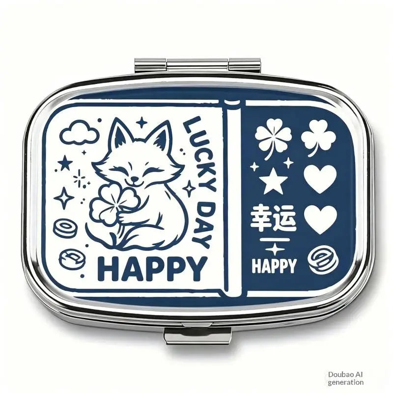 Sardines Print Metal Pill Box – 2-Compartment Travel Organizer
