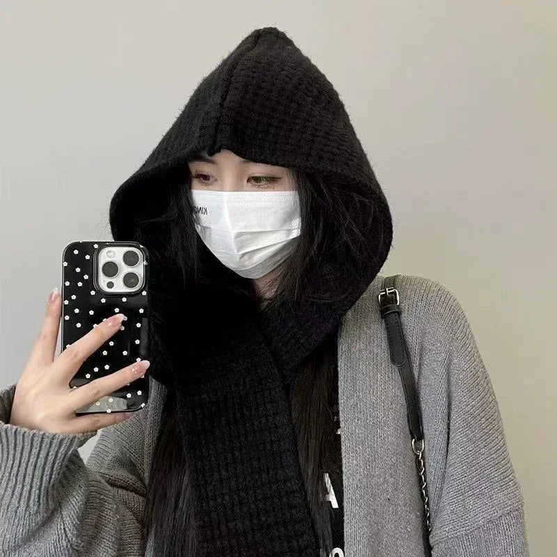 Korean Balaclava Beanie & Neck Scarf – Women's Winter Knit Hat
