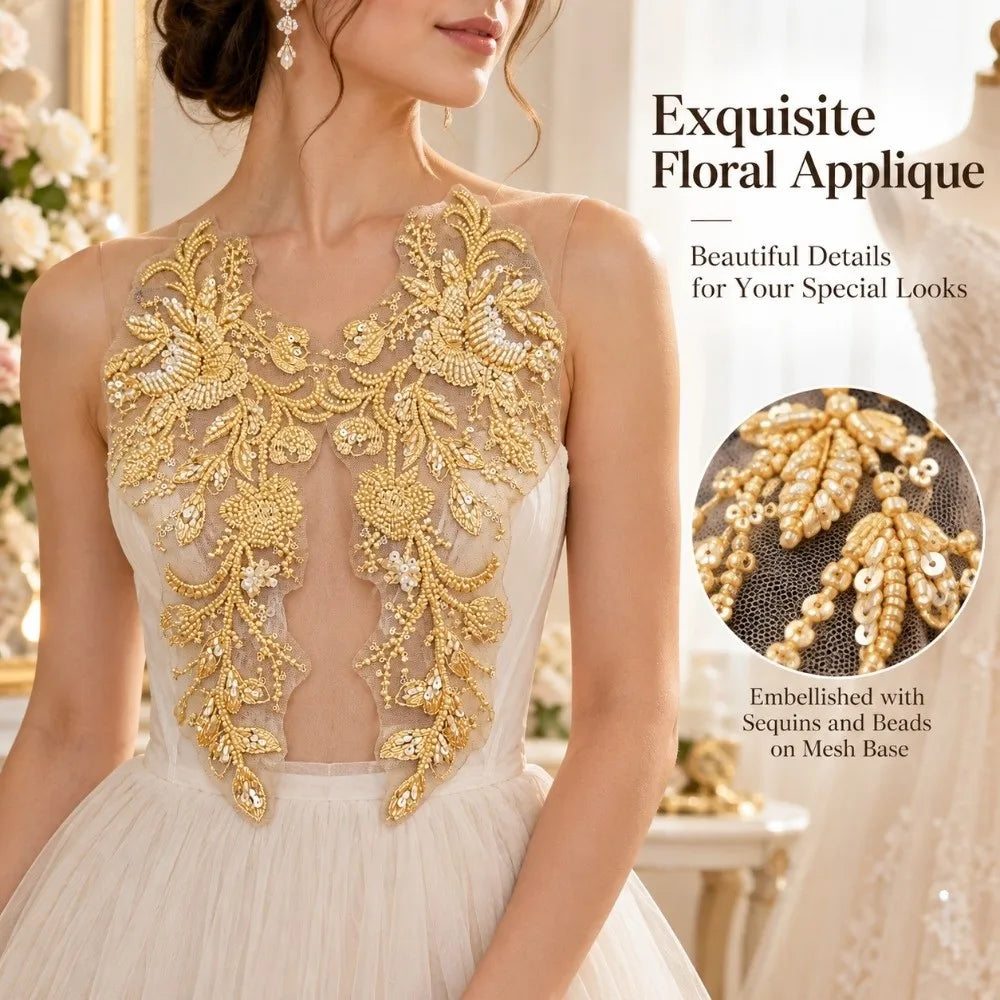 Beaded Sequin Floral Mesh Embroidery Applique Patch – 1 Pair
